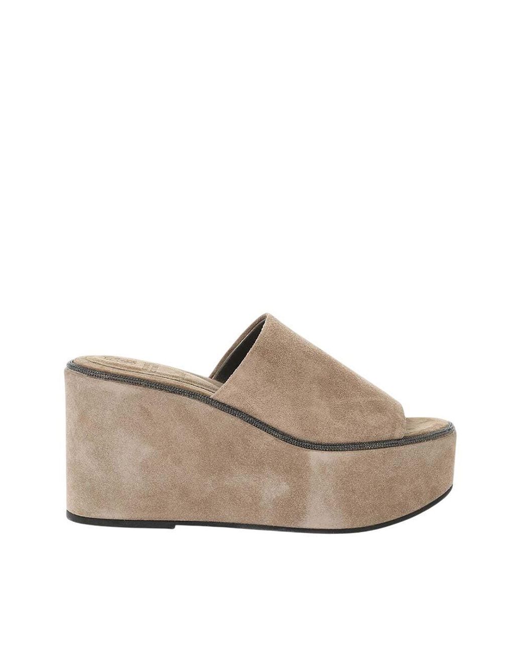 Brunello Cucinelli Gray Suede Wedges