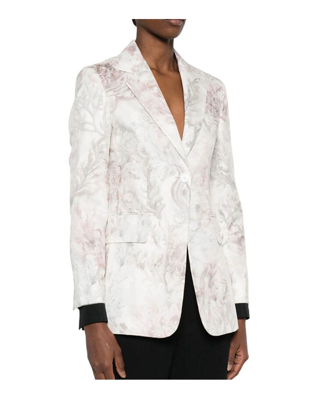 Max Mara White Floral Notched Lapel Blazer