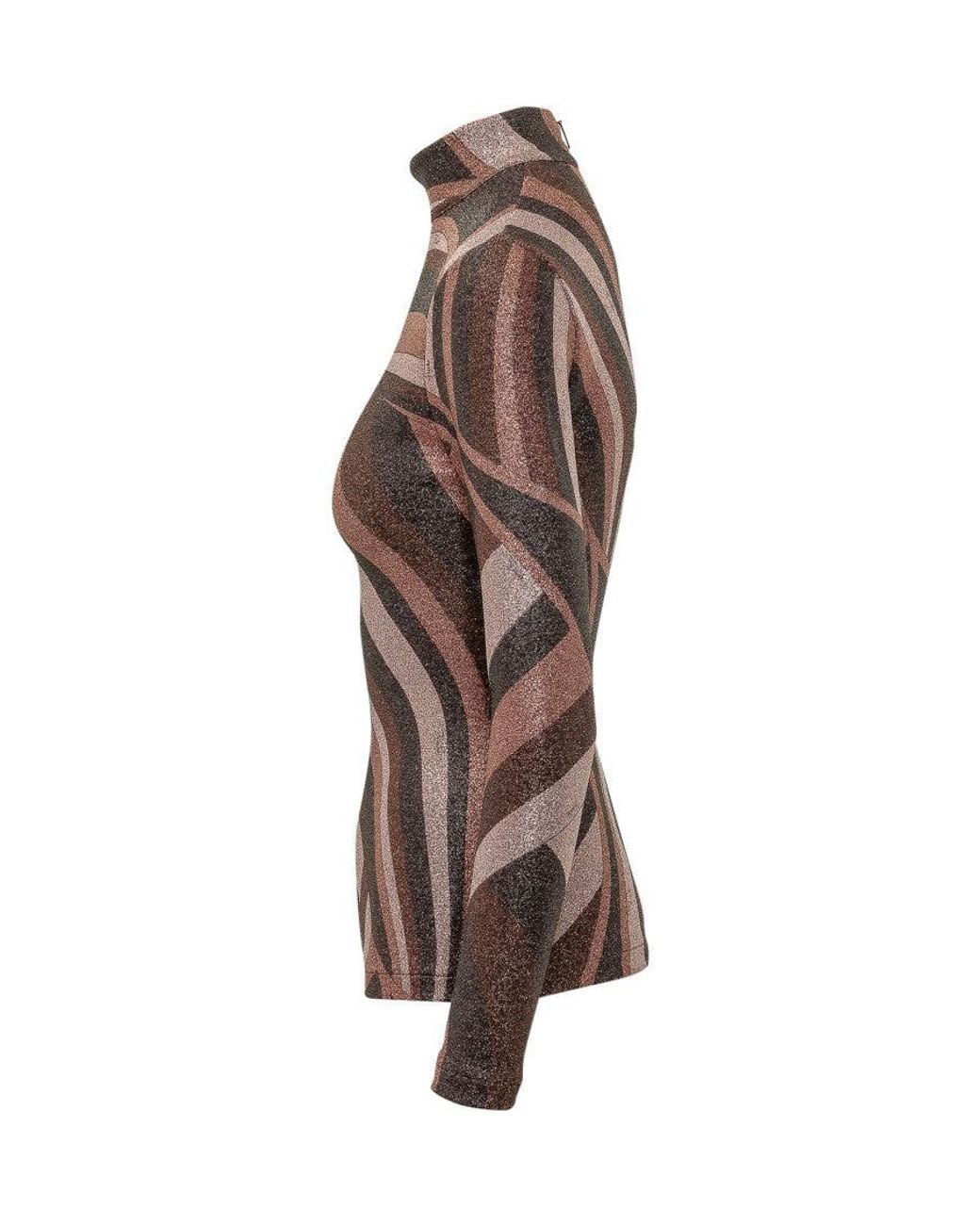 Emilio Pucci Brown Abstract Mock Collar Top