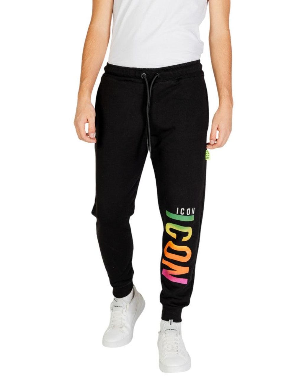 ICON DENIM Black Graphic Logo Joggers for men