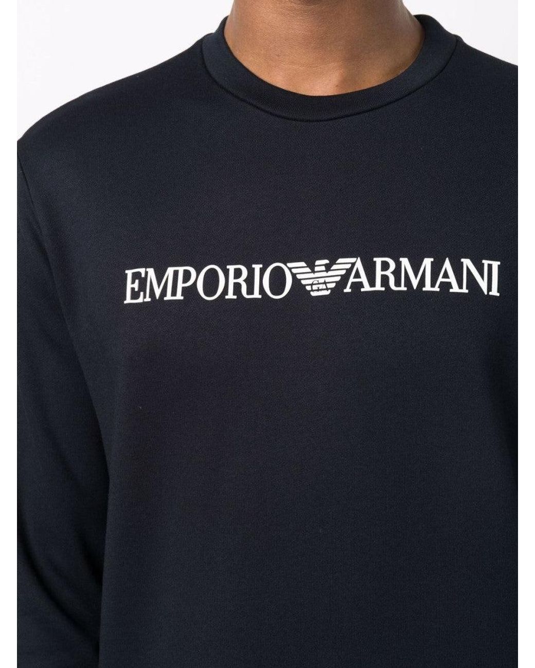 Emporio Armani Blue Logo Cotton Blend Sweatshirt for men