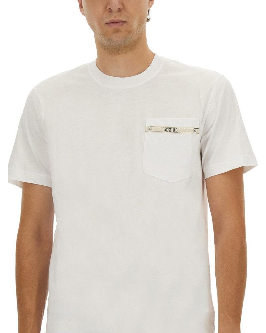 Moschino White Logo Crew Neck T-Shirt for men