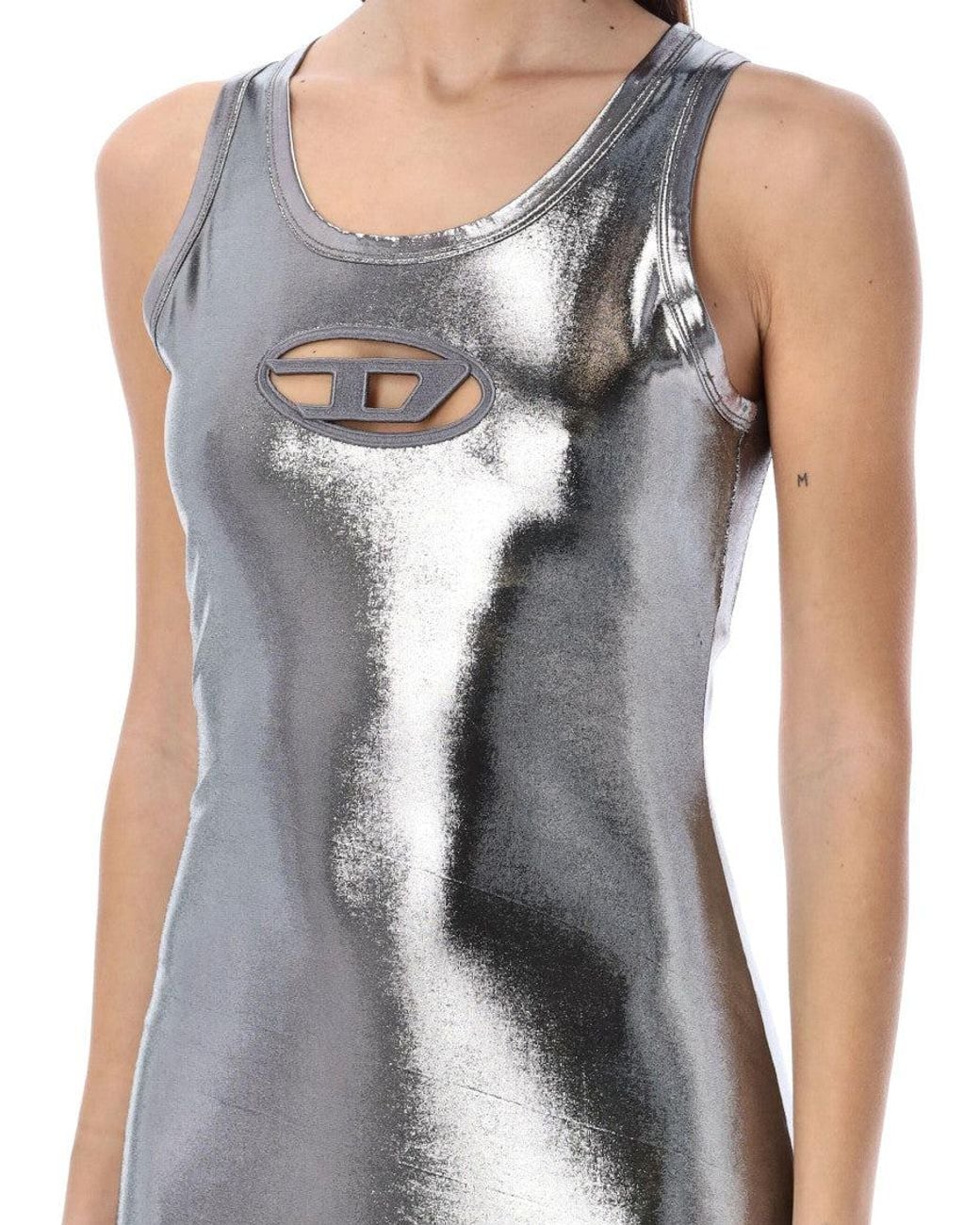 DIESEL Metallic Logo Round Neck Maxi Dress