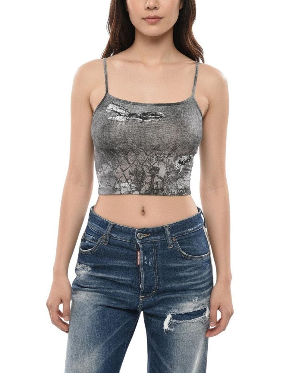 DIESEL Blue Printed Scoop Neck Top