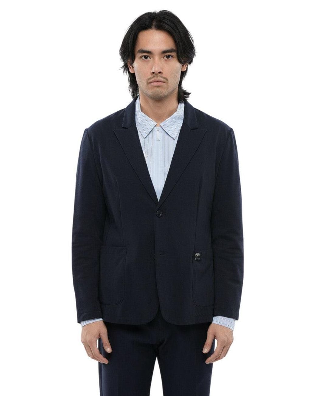 John Richmond Blue Peaked Lapel Blazer for men