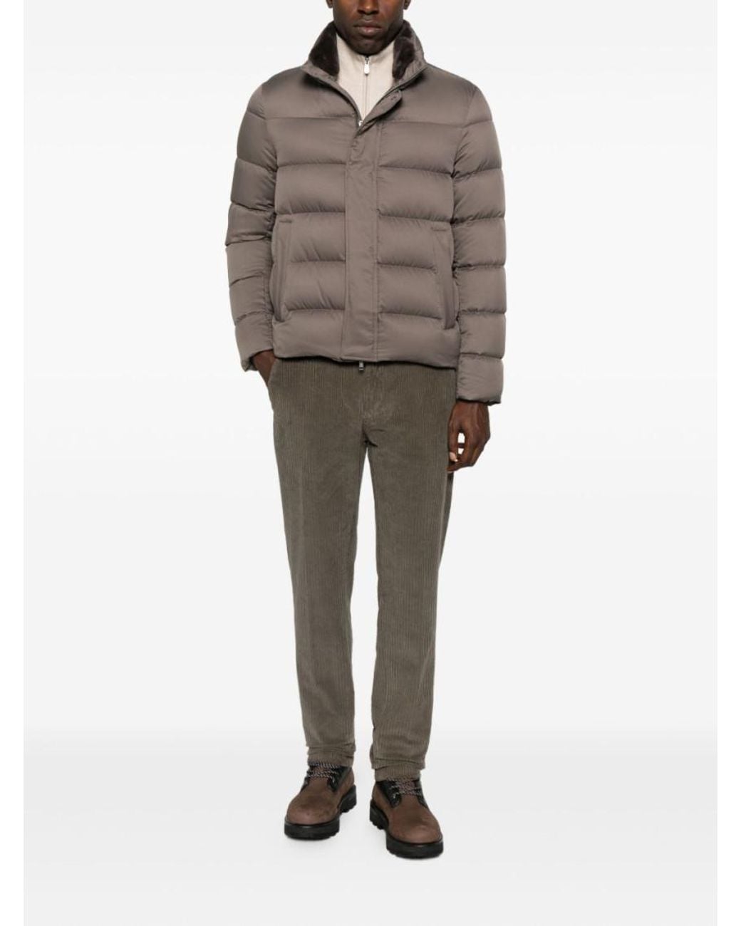 Herno Brown Padded Quilted Jacket With High Collar for men