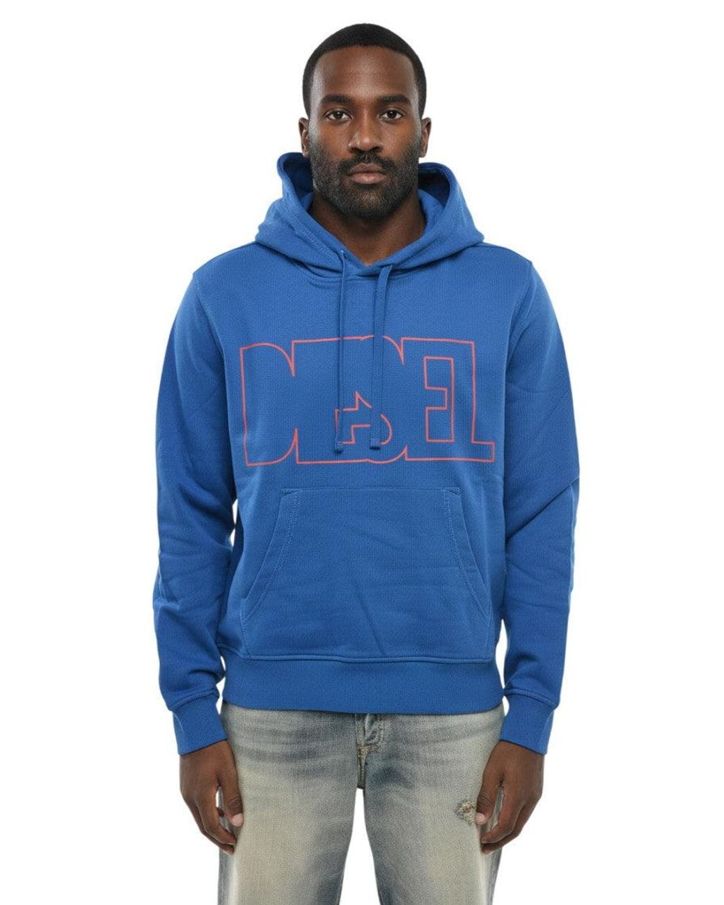 DIESEL Blue Regular Logo Hoodie for men