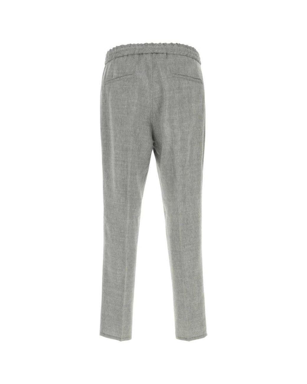 Brunello Cucinelli Gray Flat Front Pants for men
