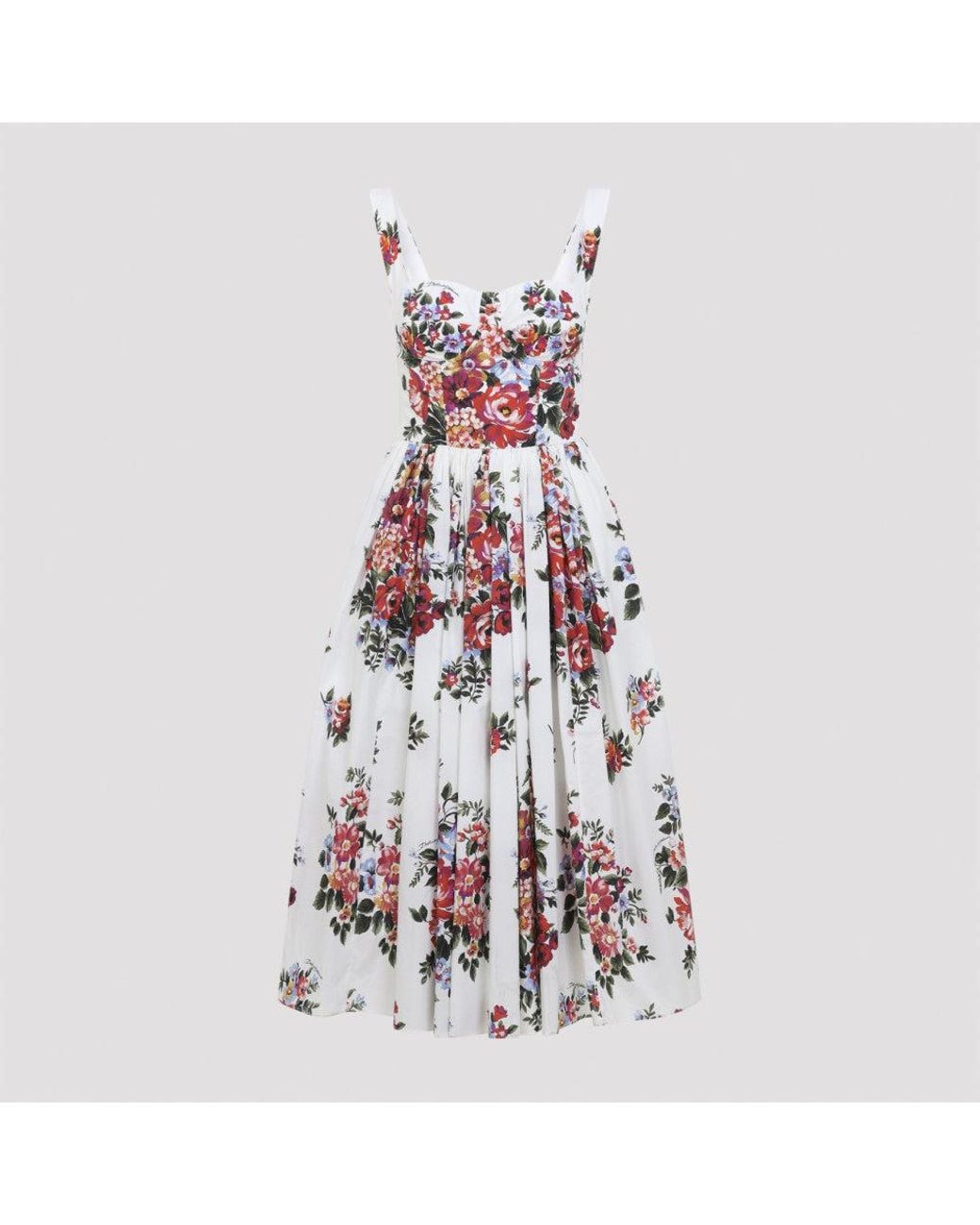 Dolce & Gabbana White Multi Color Printed Dress