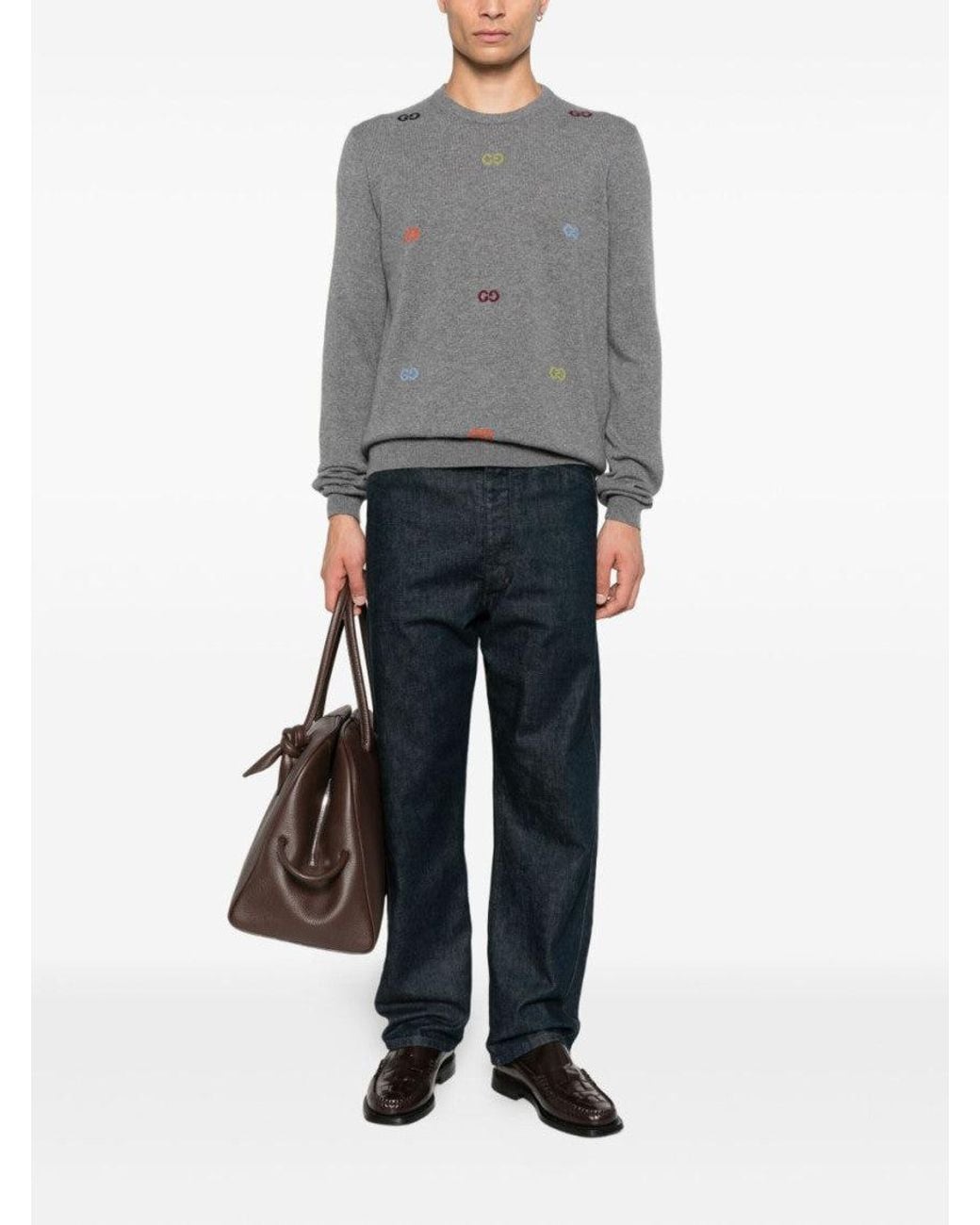 Gucci Gray Gg Intarsia Cashmere Sweater for men
