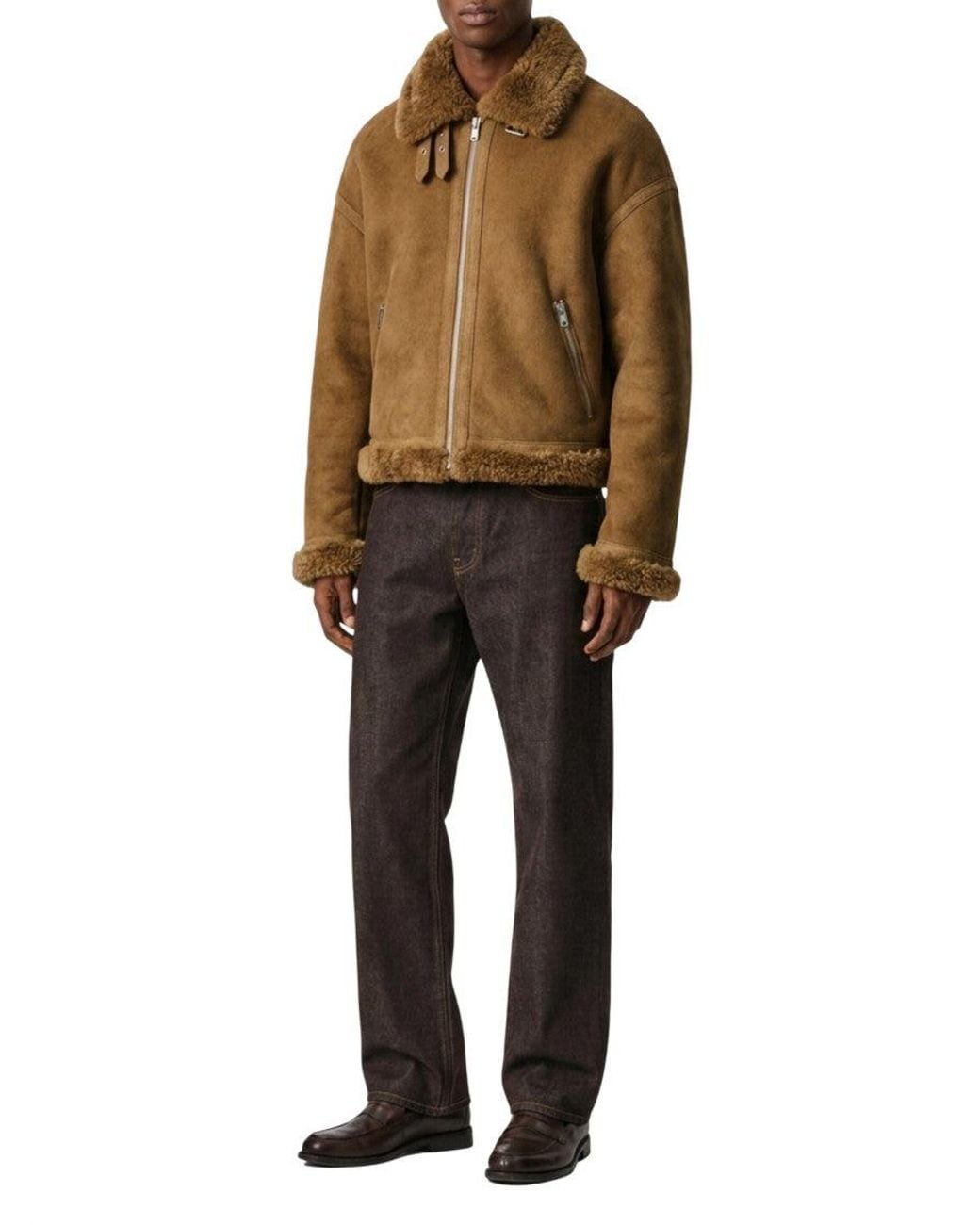 AMI Brown Solid Leather Jacket for men