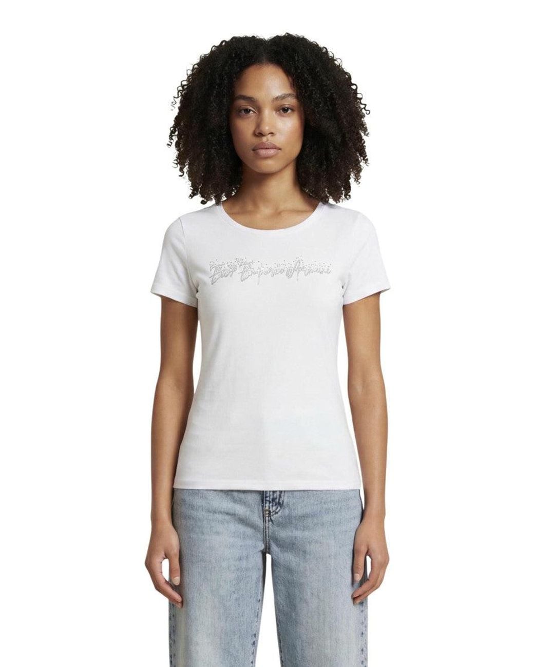 EA7 White Graphic Round Neck T-Shirt