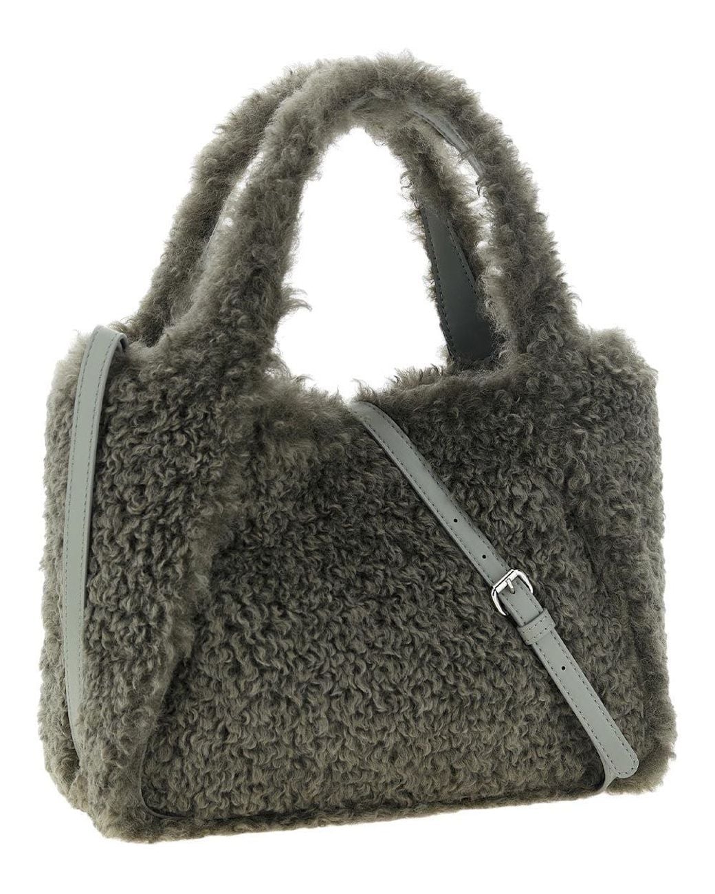 Stella McCartney Gray Shearling Logo Large Tote