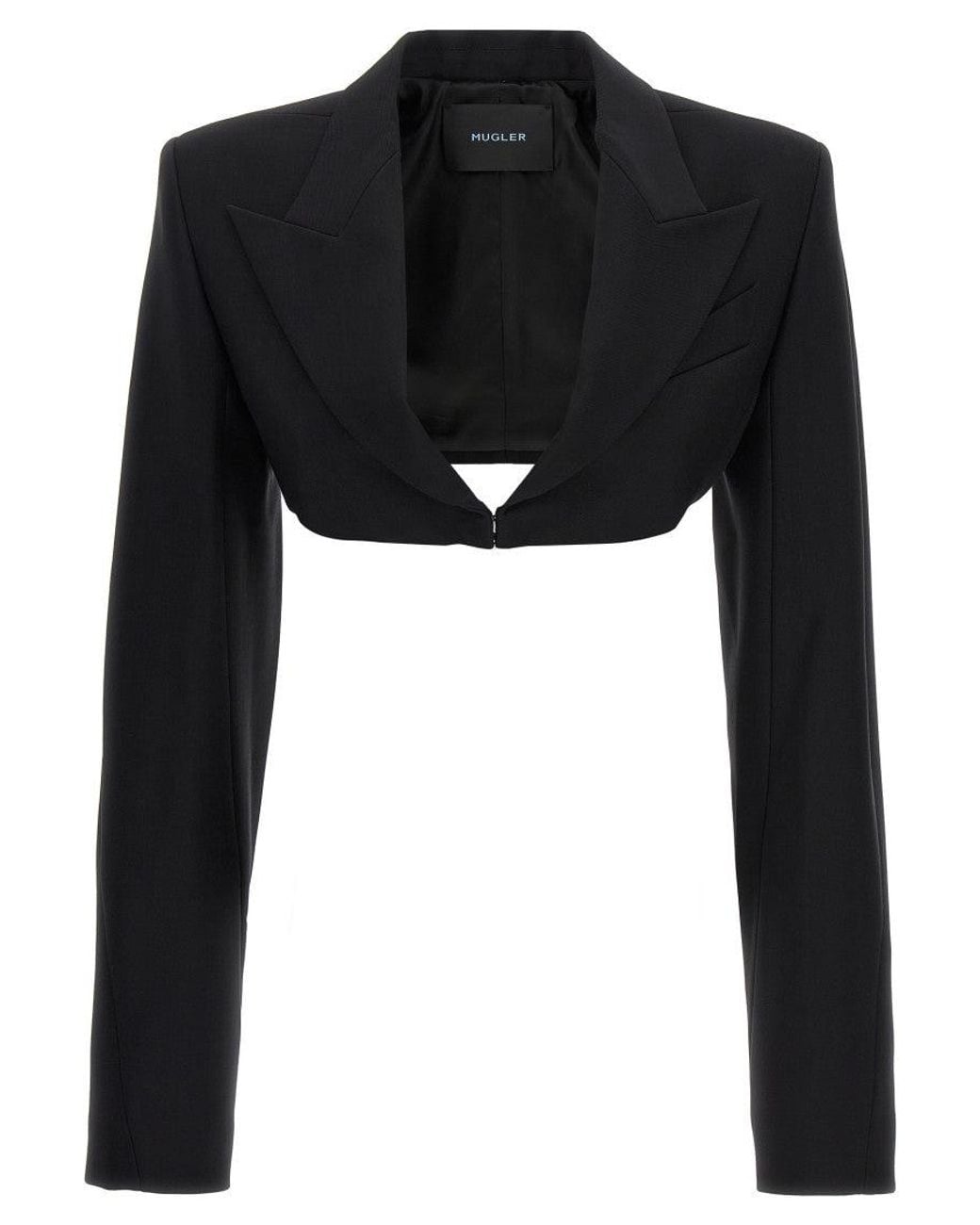 Mugler Black Cropped Jacket With Padded Shoulders Jackets