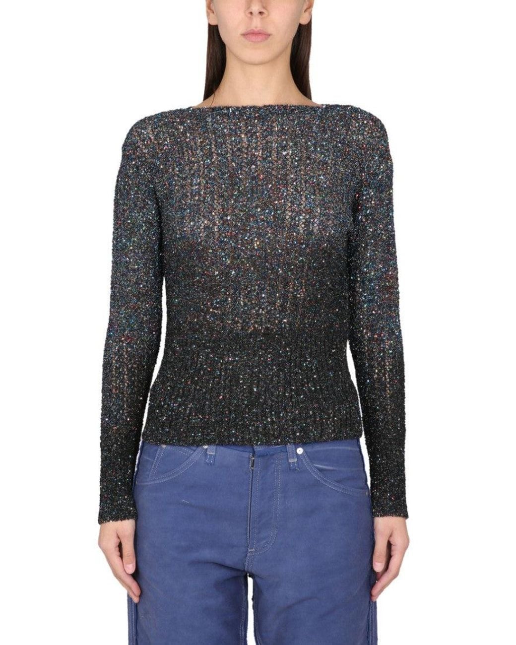 Maison Margiela Black Embellished Boat Neck Sweater