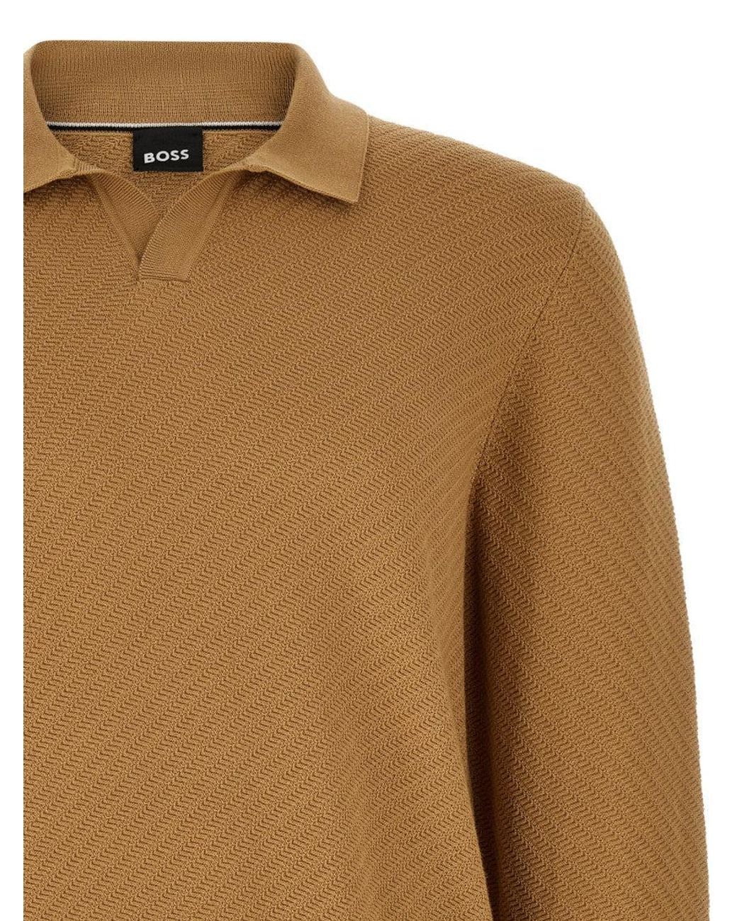Boss Brown Regular Polo Sweater for men