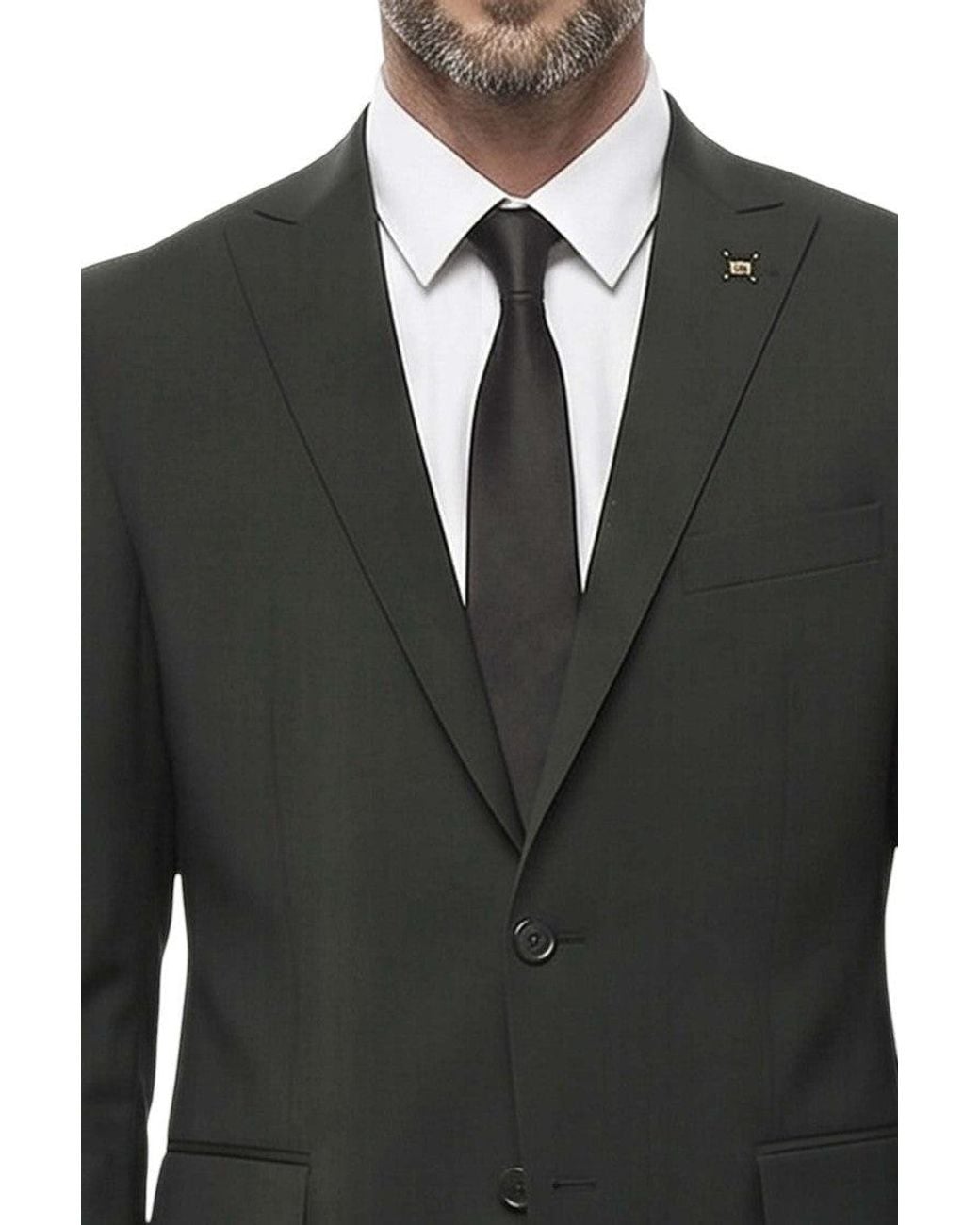Corneliani Black Peaked Lapel Suit for men
