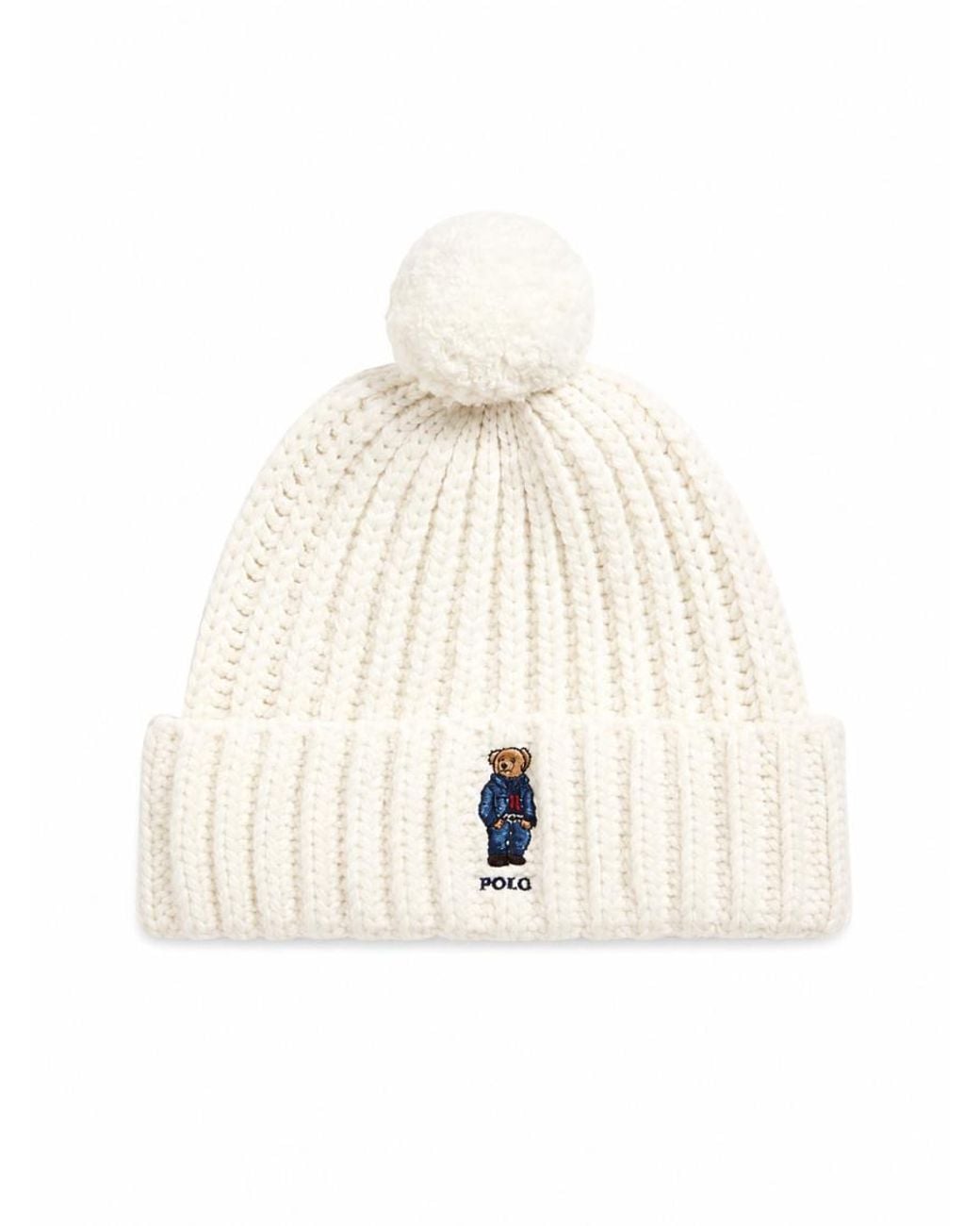 Polo Ralph Lauren White Off Rib Knitted Beanie Cap