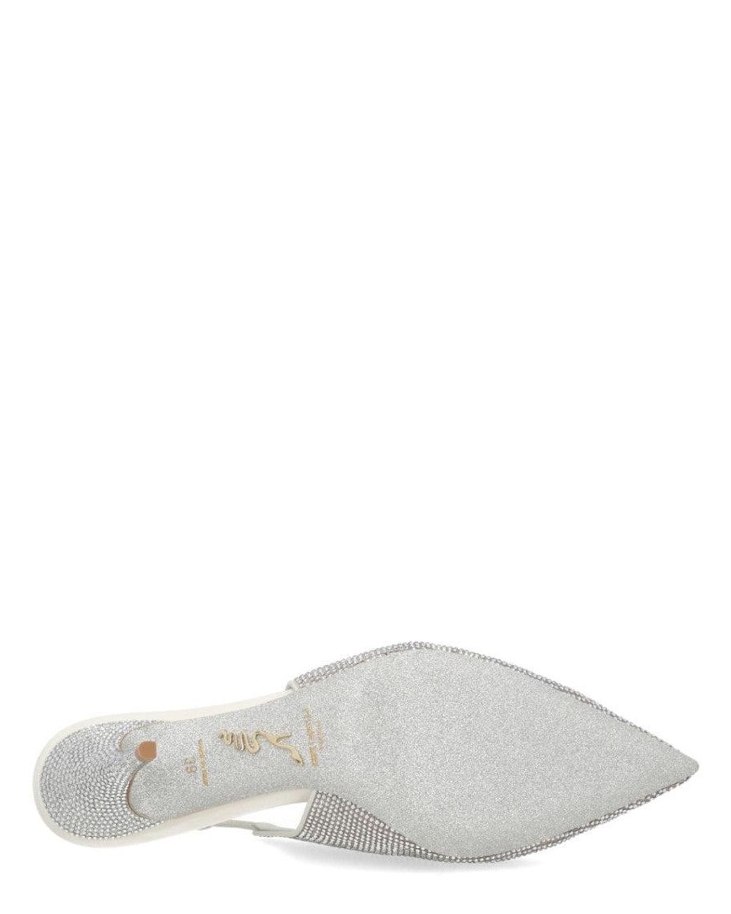 Rene Caovilla White Rene Caovilla Crystal-Embellished Leather And Tulle Slingback Pumps