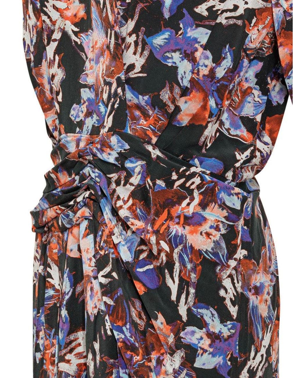 IRO Blue Multicolour Floral Mock Collar Midi Dress