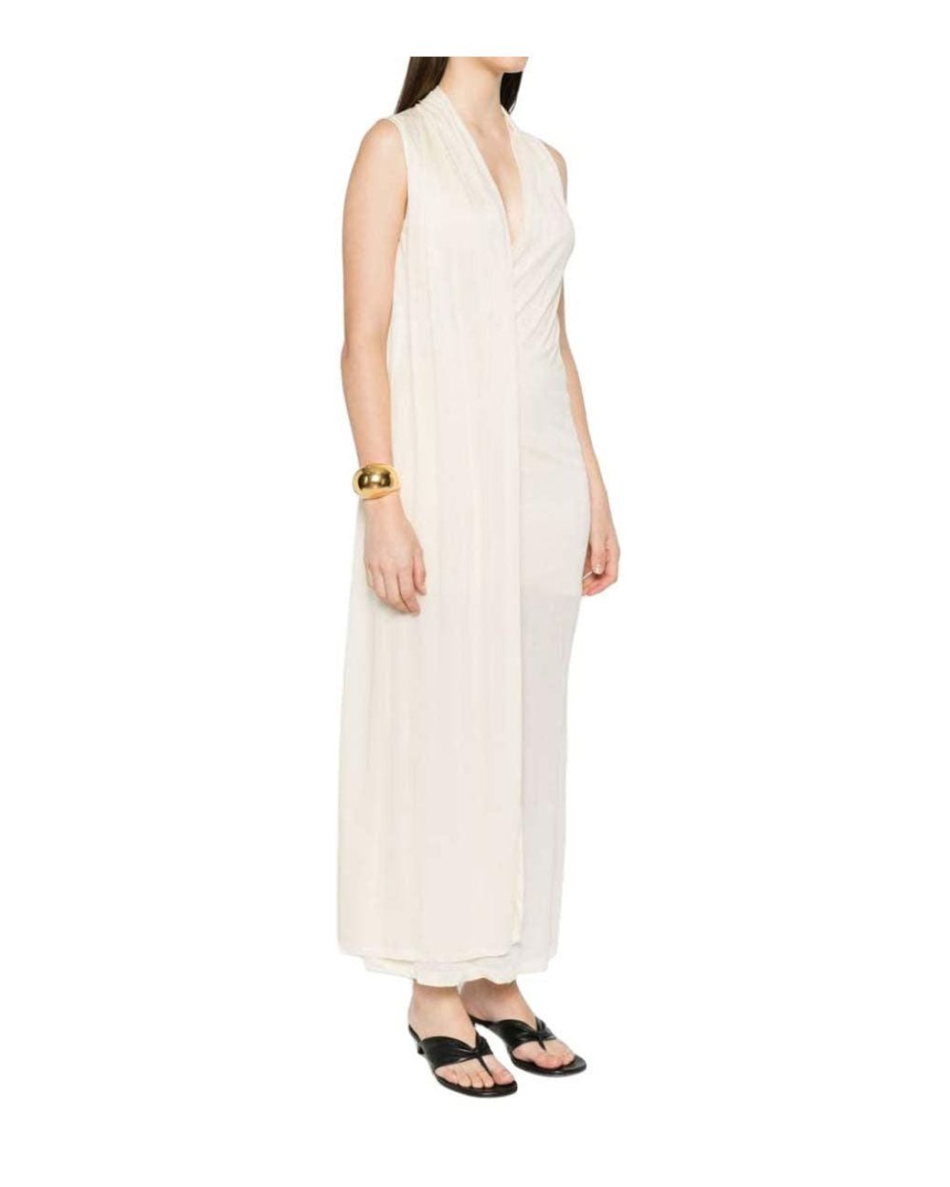 Totême White V-Neck Overlapped Scarf Dress