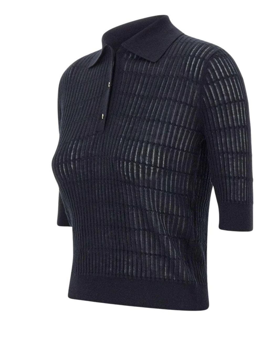Max Mara Blue Textured Shirt Collar Polo