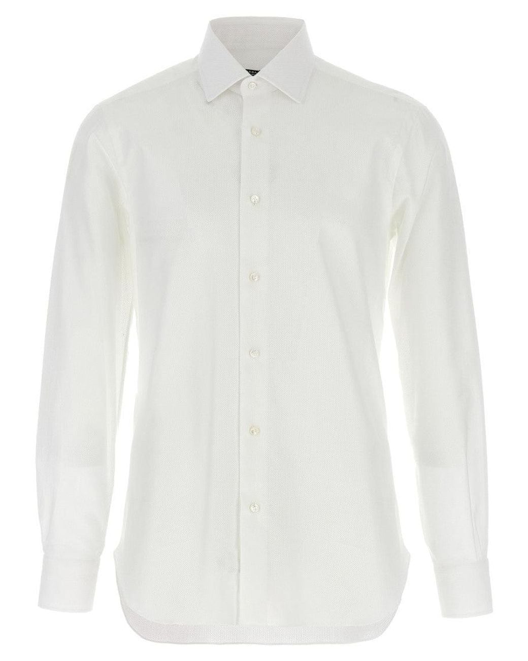 Barba Napoli White Honeycomb Cotton Shirt for men