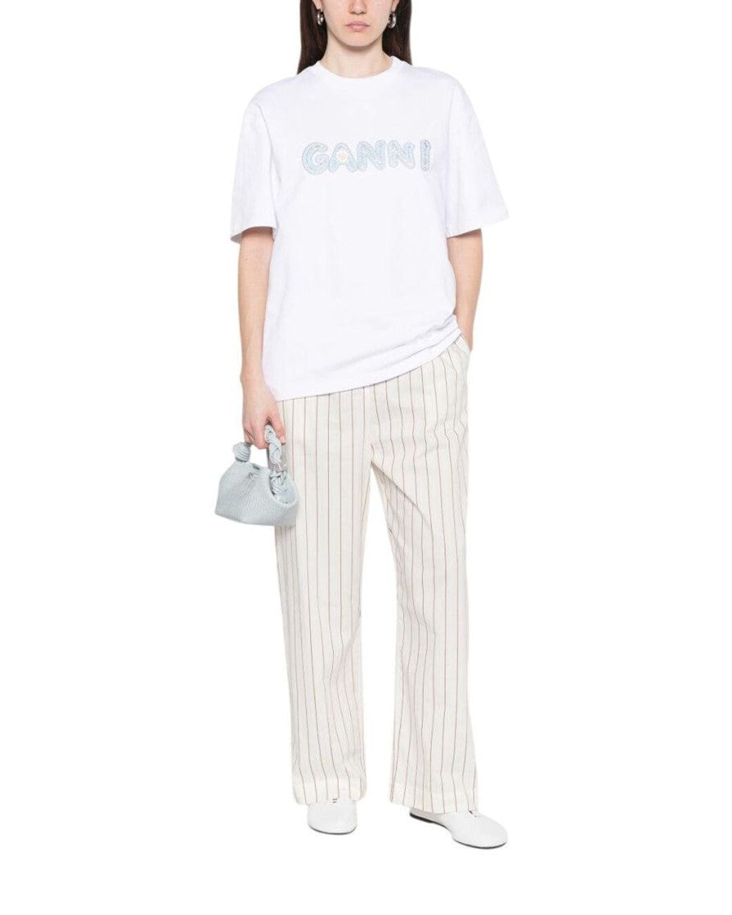 Ganni White Logo Crew Neck T-Shirt