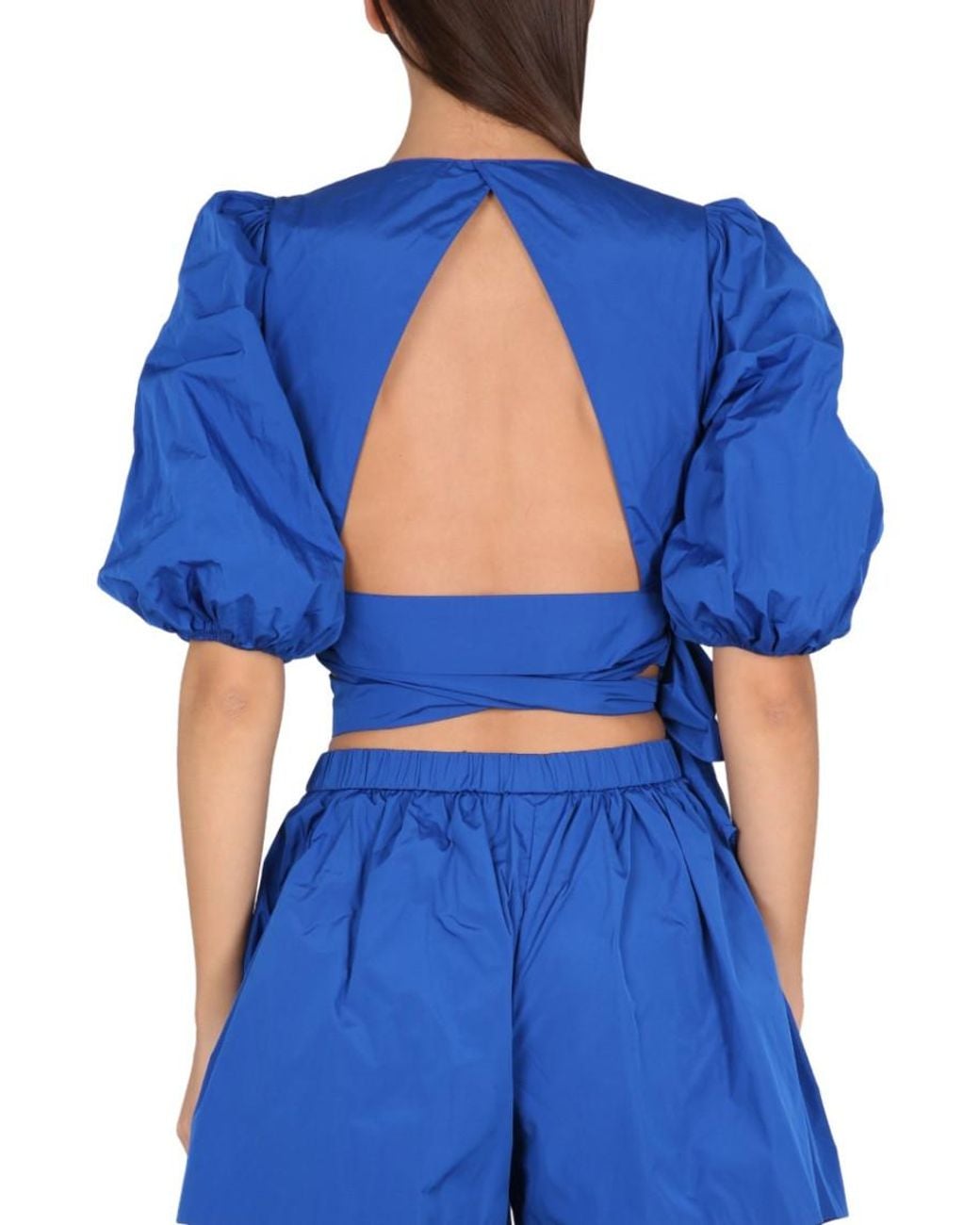 RED Valentino Blue Solid V Neck Top