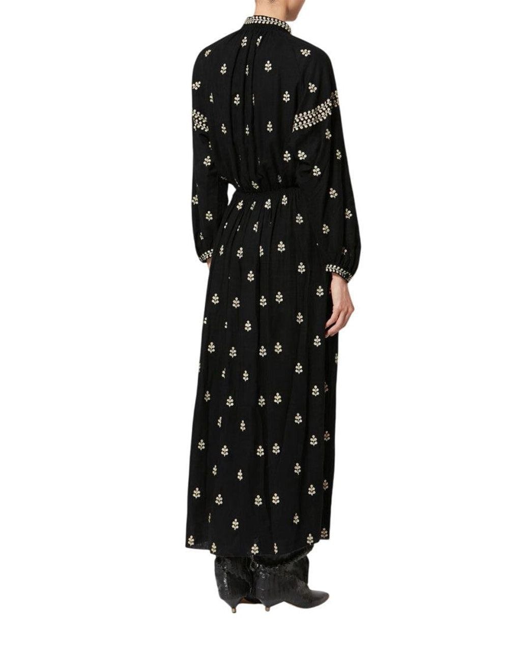 Isabel Marant Black Embroidered Band Collar Maxi Dress