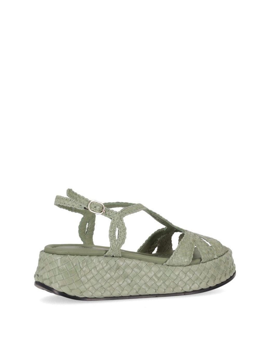 LA ROSE Green Leather Sandals