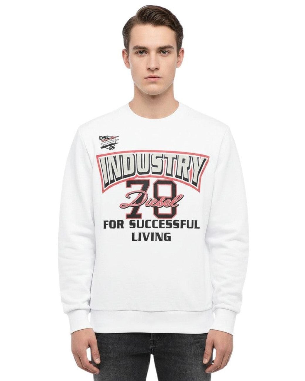 DIESEL White Crew Neck Sweatshirt for men