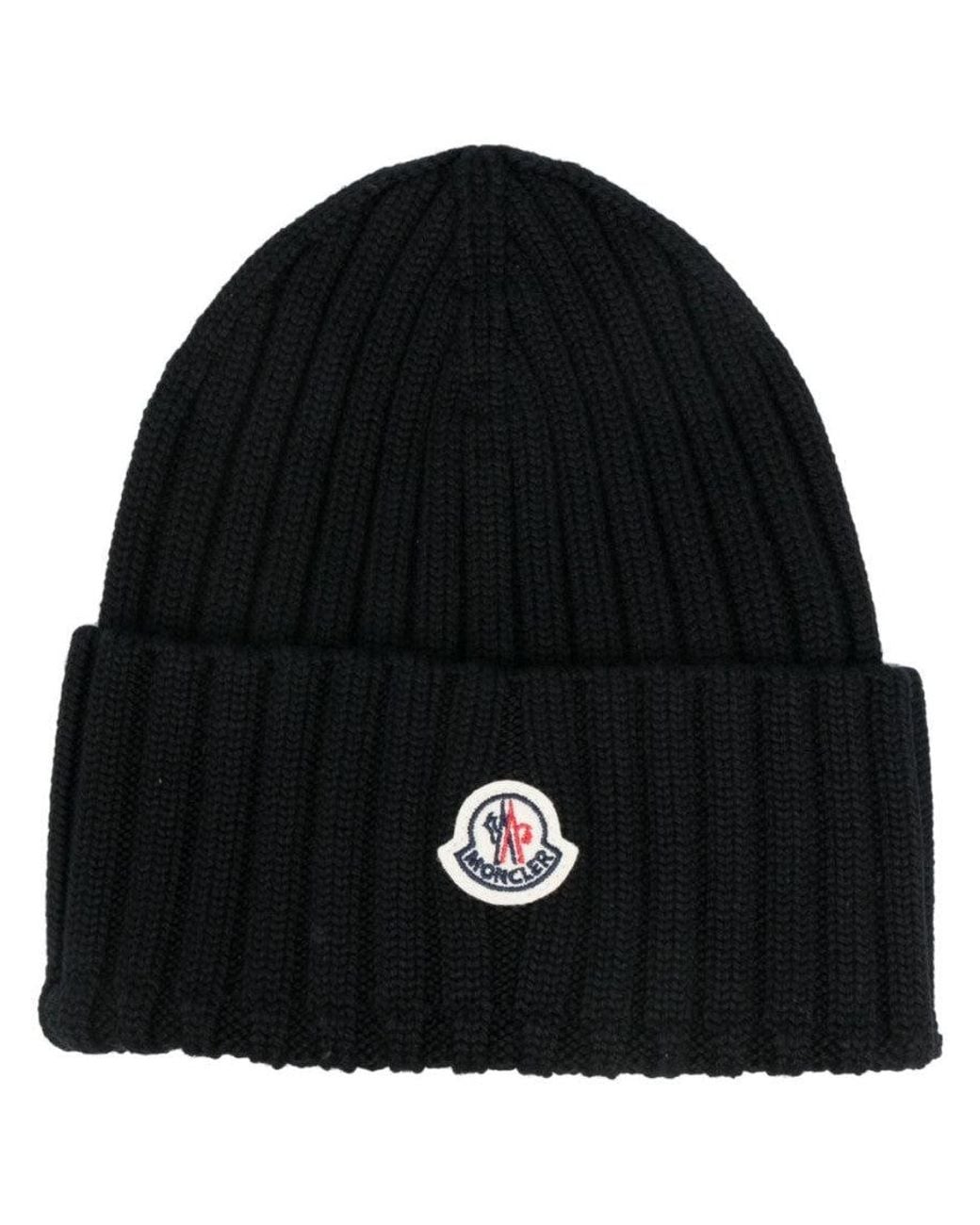Moncler Black Logo Wool Beanie