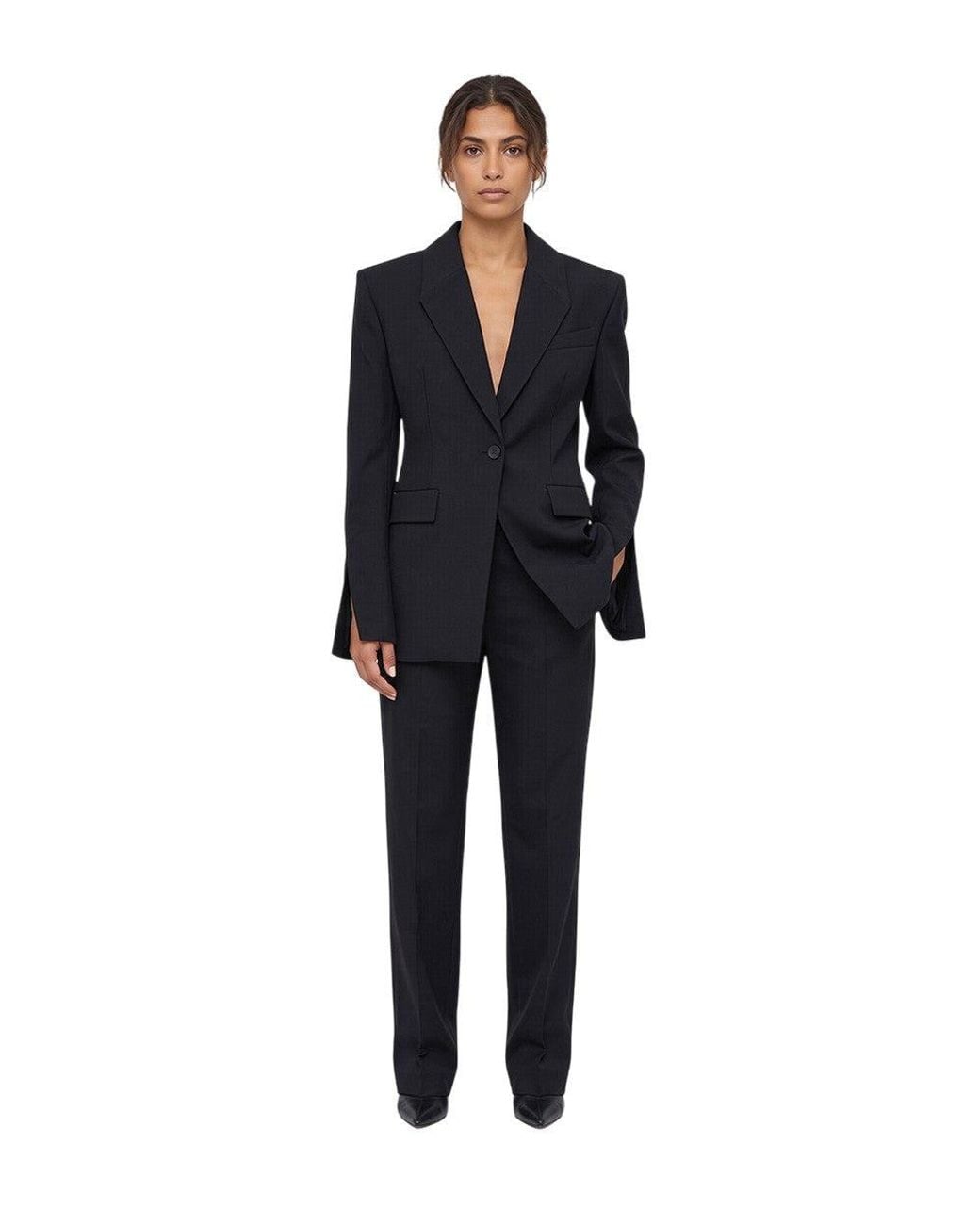 Mugler Black Solid Peaked Lapel Blazer