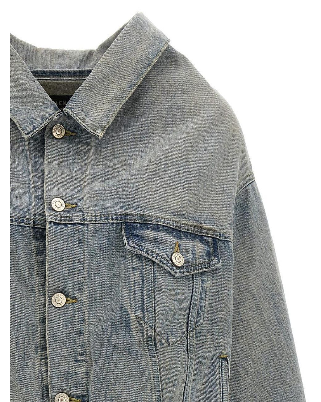 Balenciaga Gray Light Off-The-Shoulder Denim Jacket
