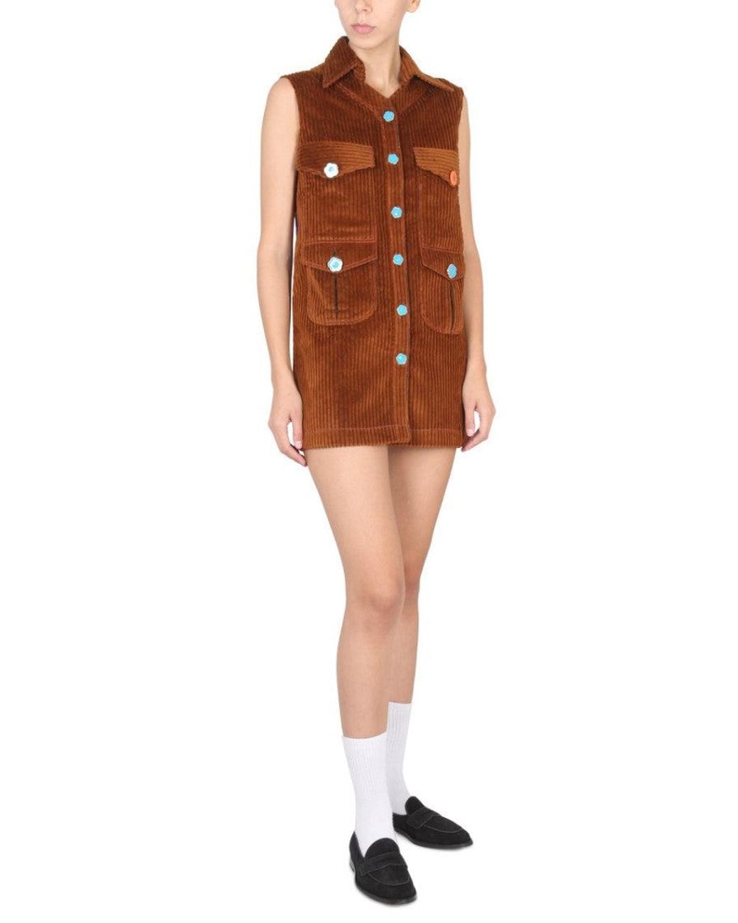 Cormio Orange Shirt Collar Mini Dress