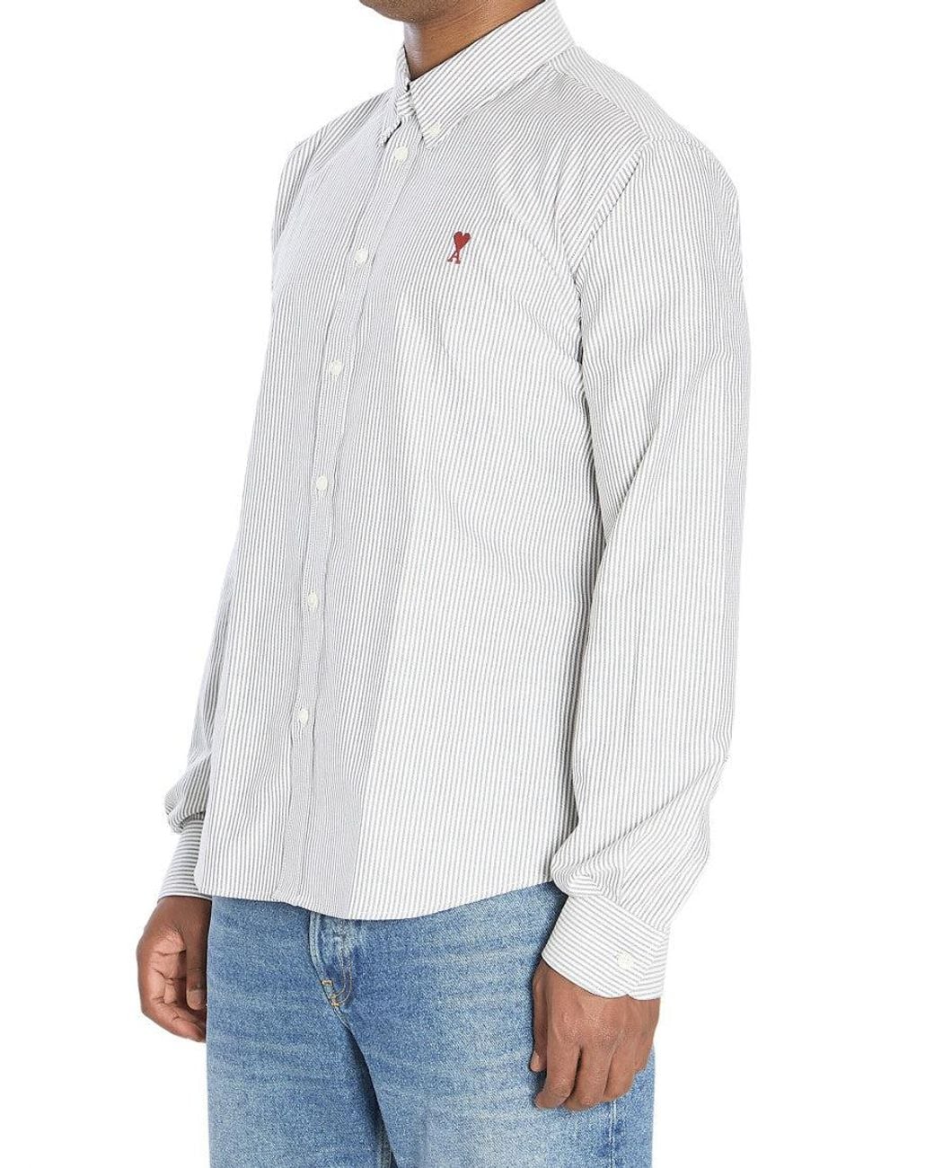 AMI White Striped Regular Shirt for men