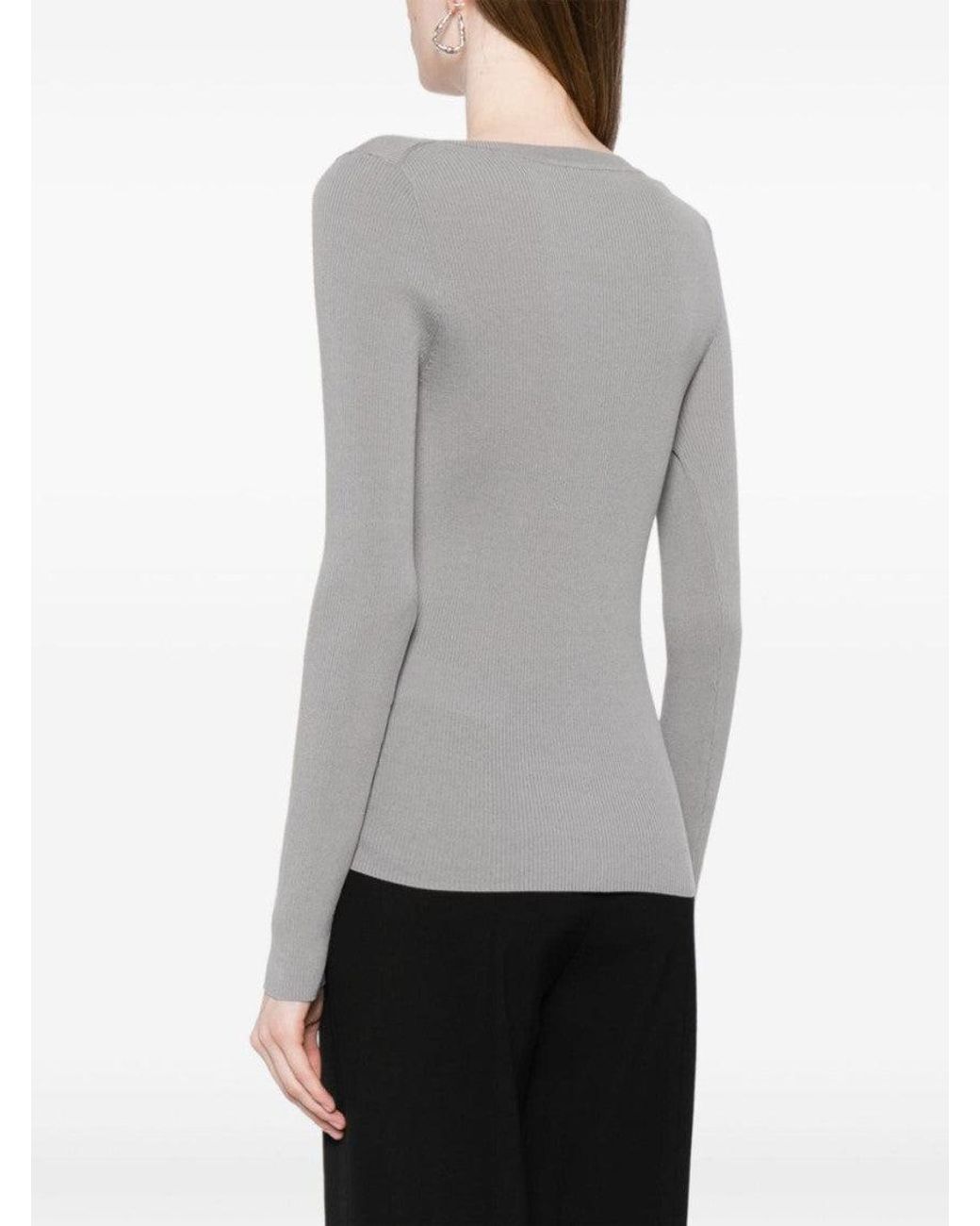P.A.R.O.S.H. Gray V-Neck Ribbed Cardigan