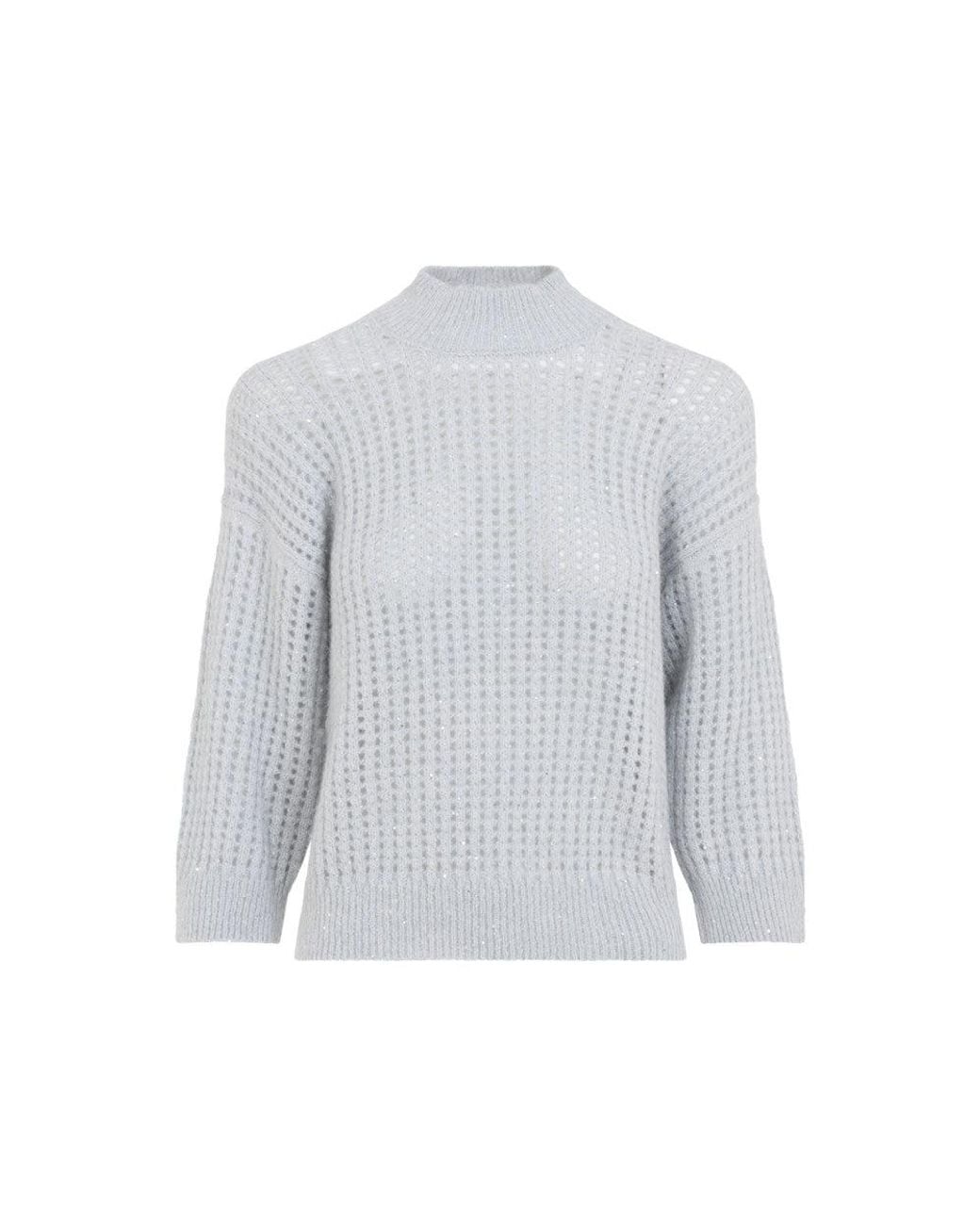 Peserico Gray Light Knitted Mock Collar Sweater