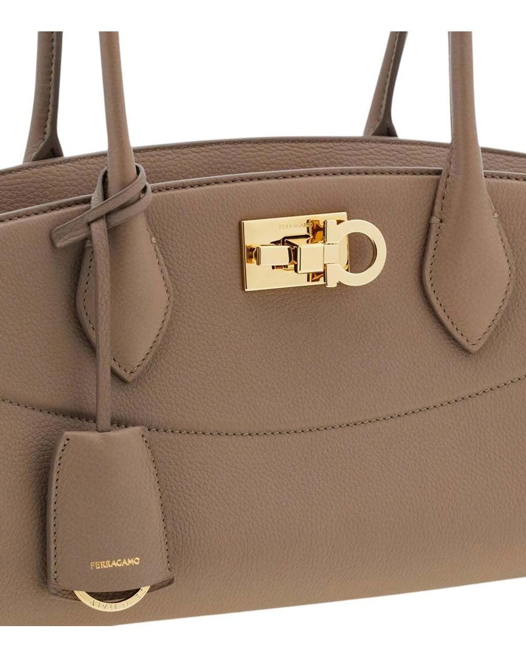 Ferragamo Brown Taupe Studio Medium Shoulder Bag