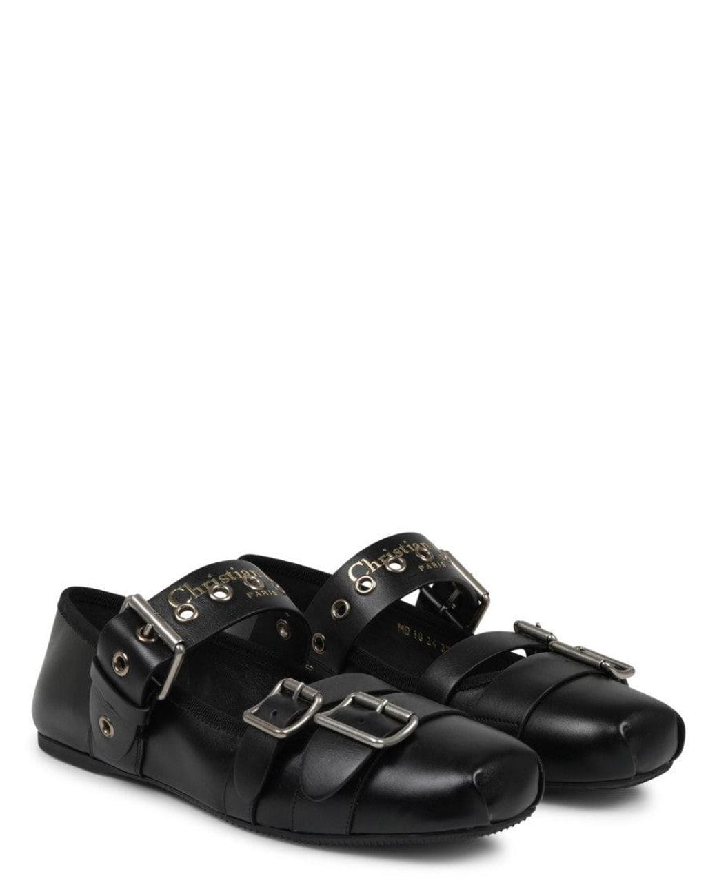 Dior Black Ballet Flats Punk Leather