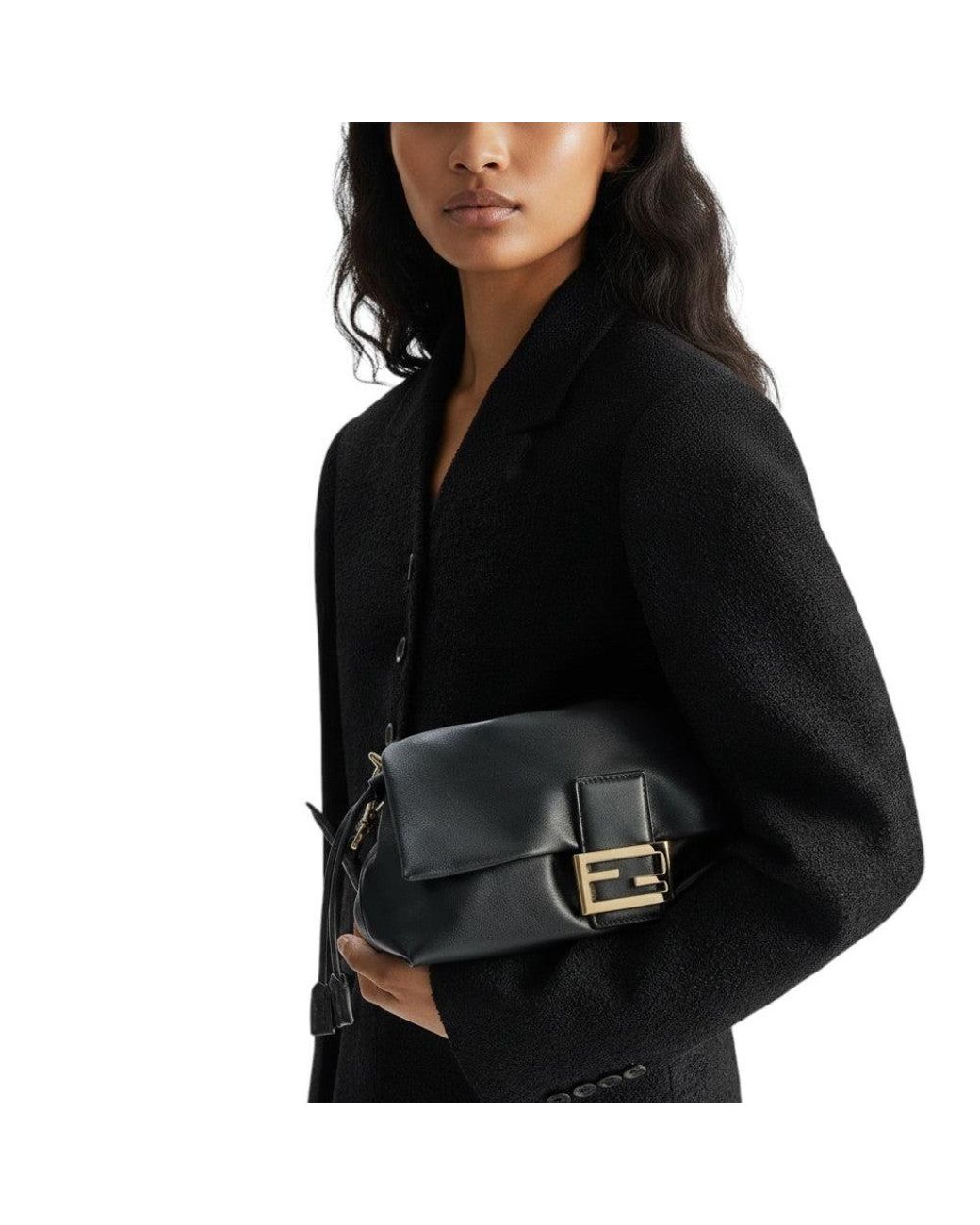 Fendi Black Baguette Soft Medium Shoulder Bag