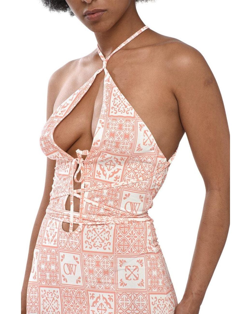 Off-White c/o Virgil Abloh Pink Printed Halter Neck Mini Dress