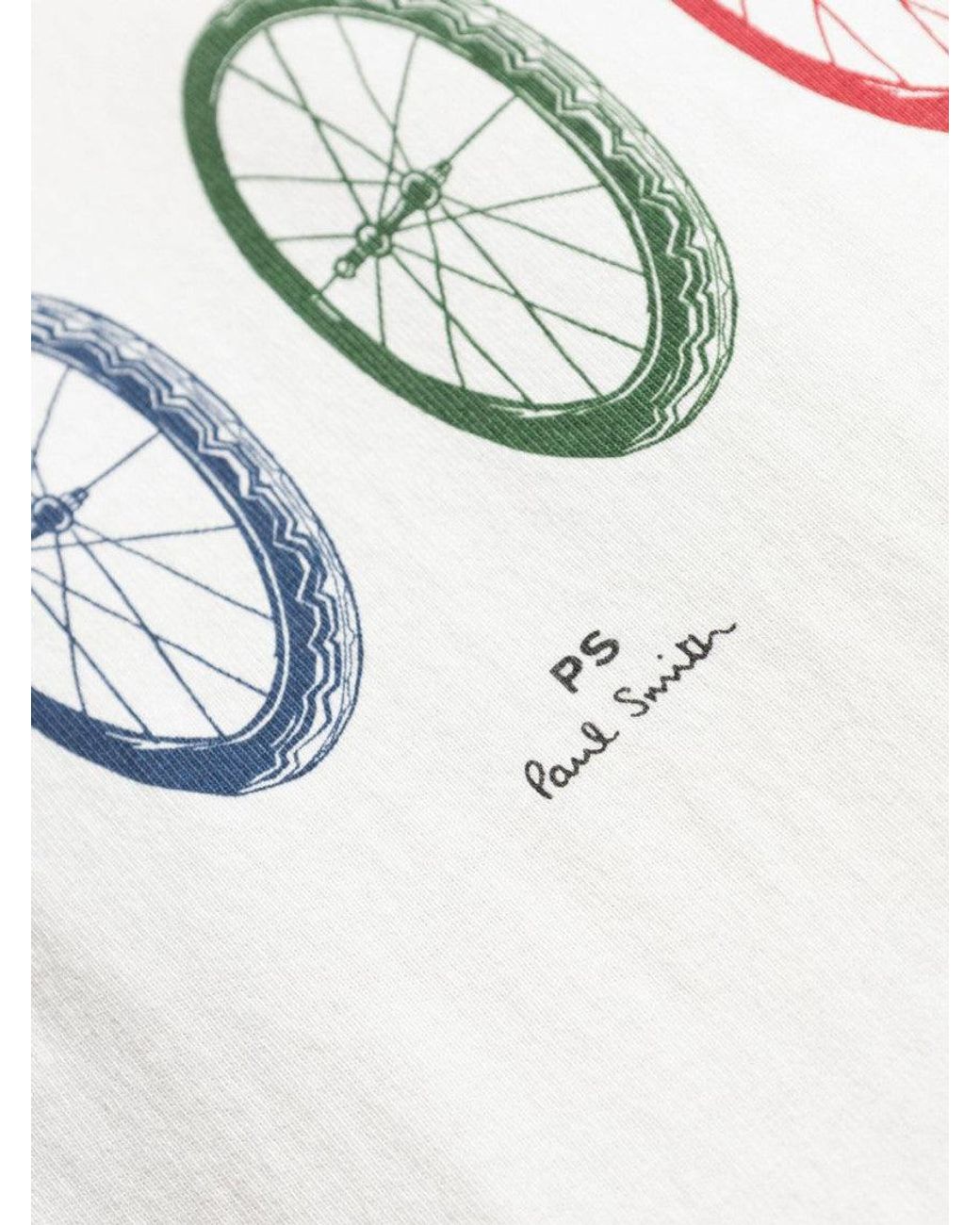 Paul Smith White Bike Tyres Cotton T-Shirt for men