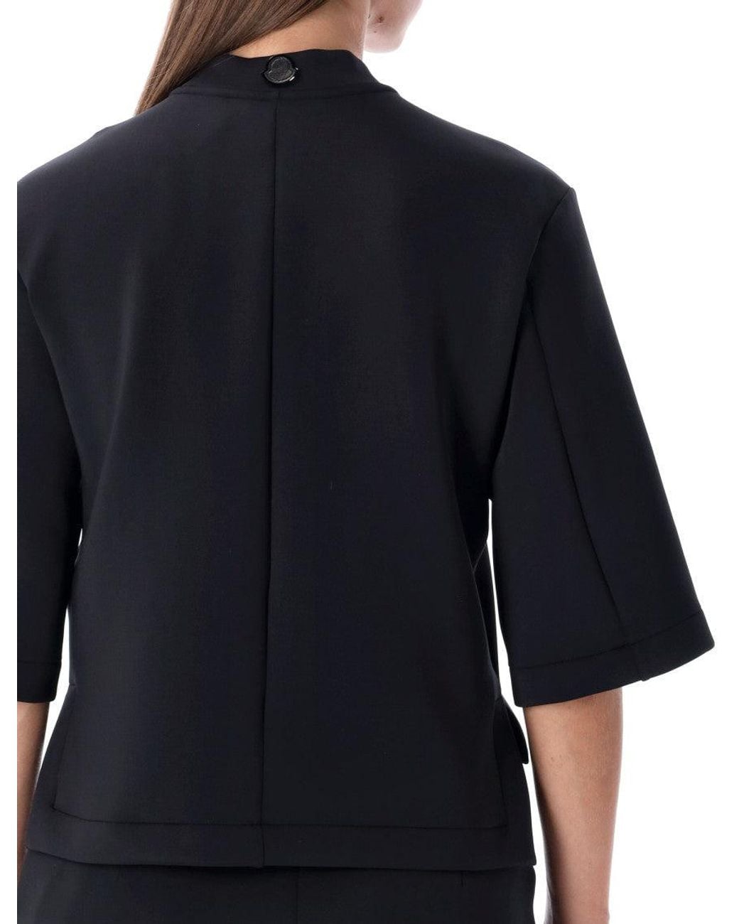 Moncler Blue Solid Mock Collar T-Shirt