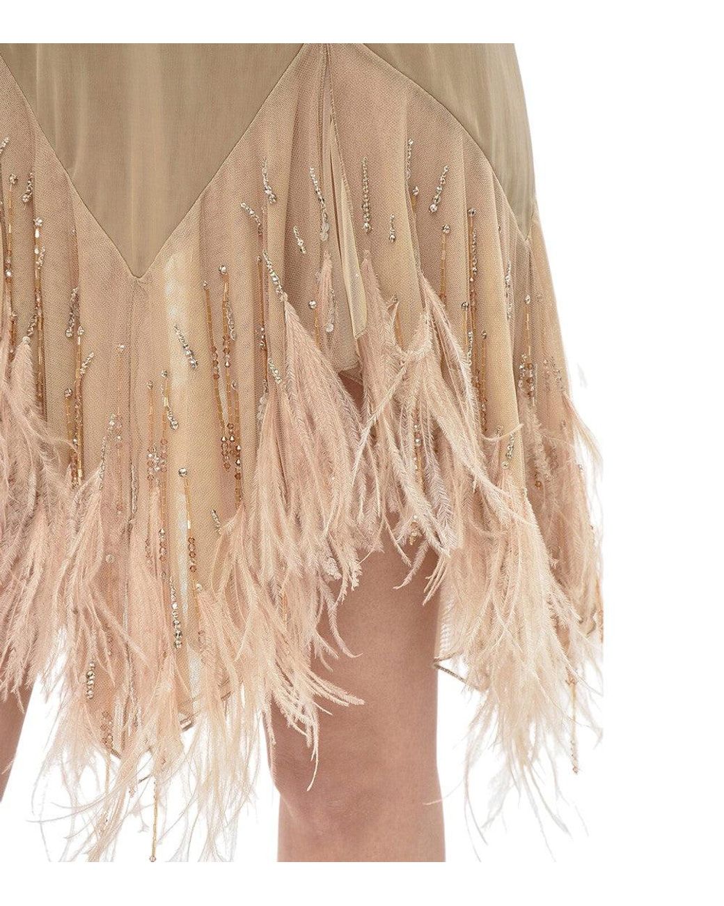 The Attico Natural Embellished V Neck Mini Dress