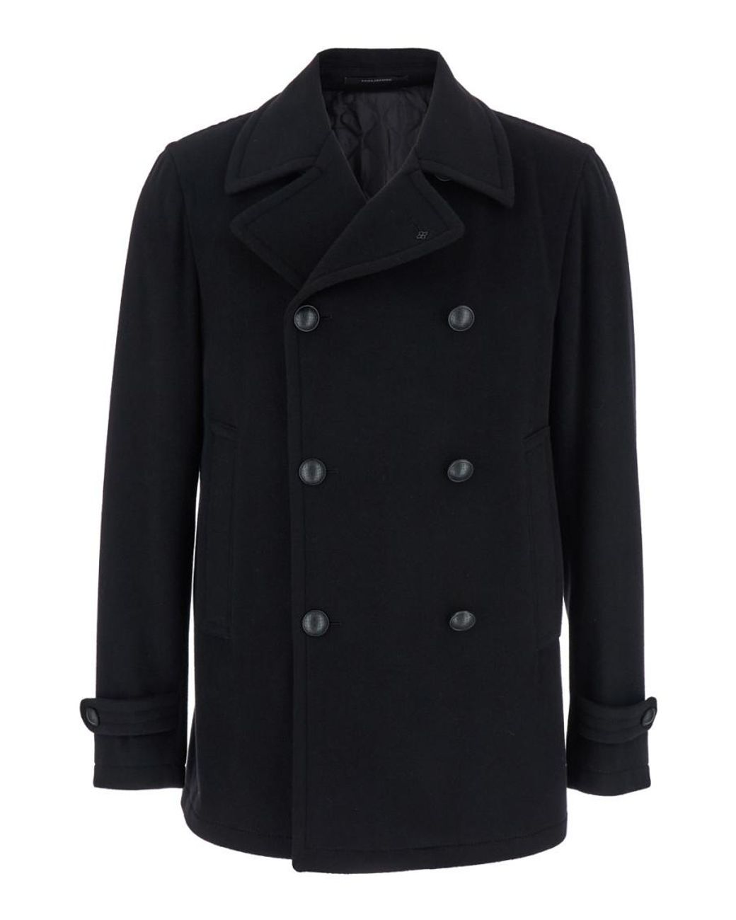 Tagliatore Blue Double-Breasted Coat With Wide Notched Revers for men