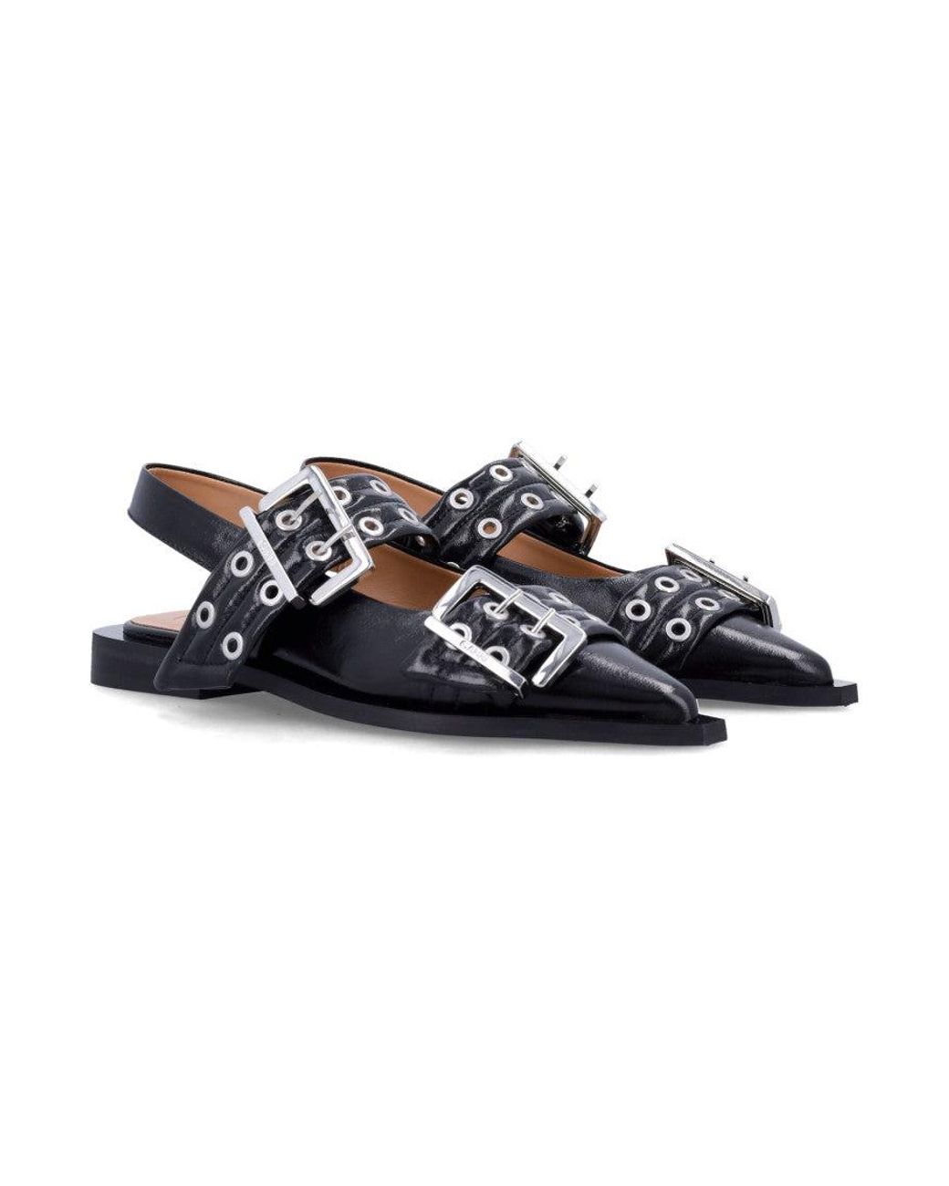 Ganni Blue Feminine Buckle Faux Leather Slingback Pumps