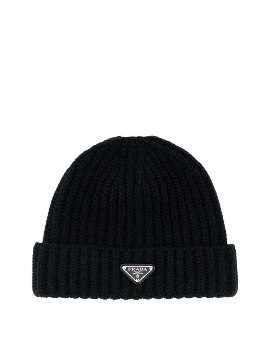 Prada Black Milano Logo Beanies Hat for men