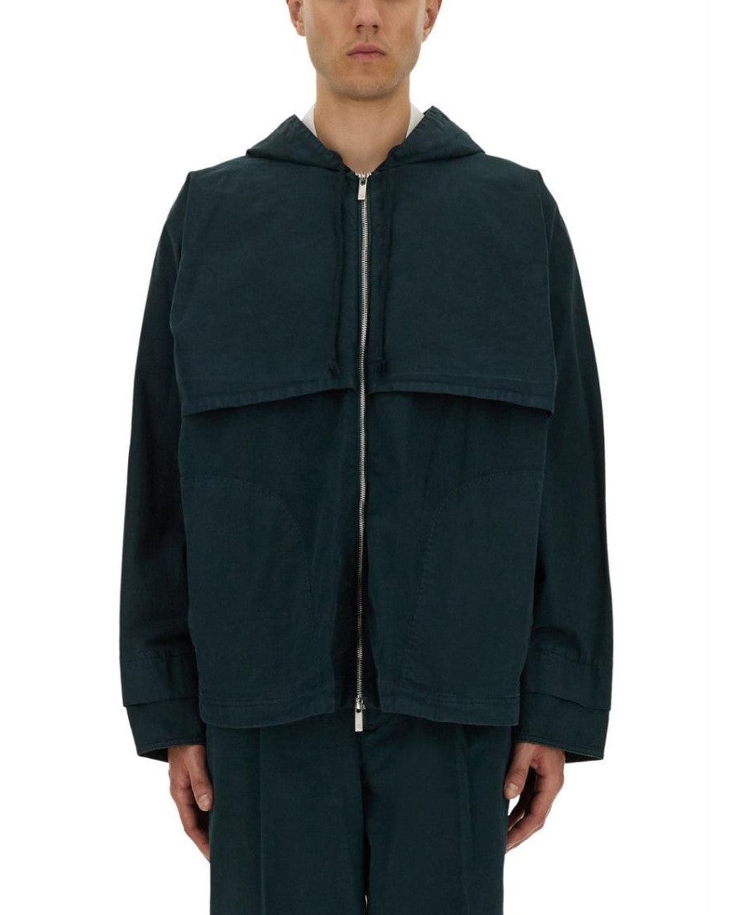 Helmut Lang Blue Solid Hood Jacket for men